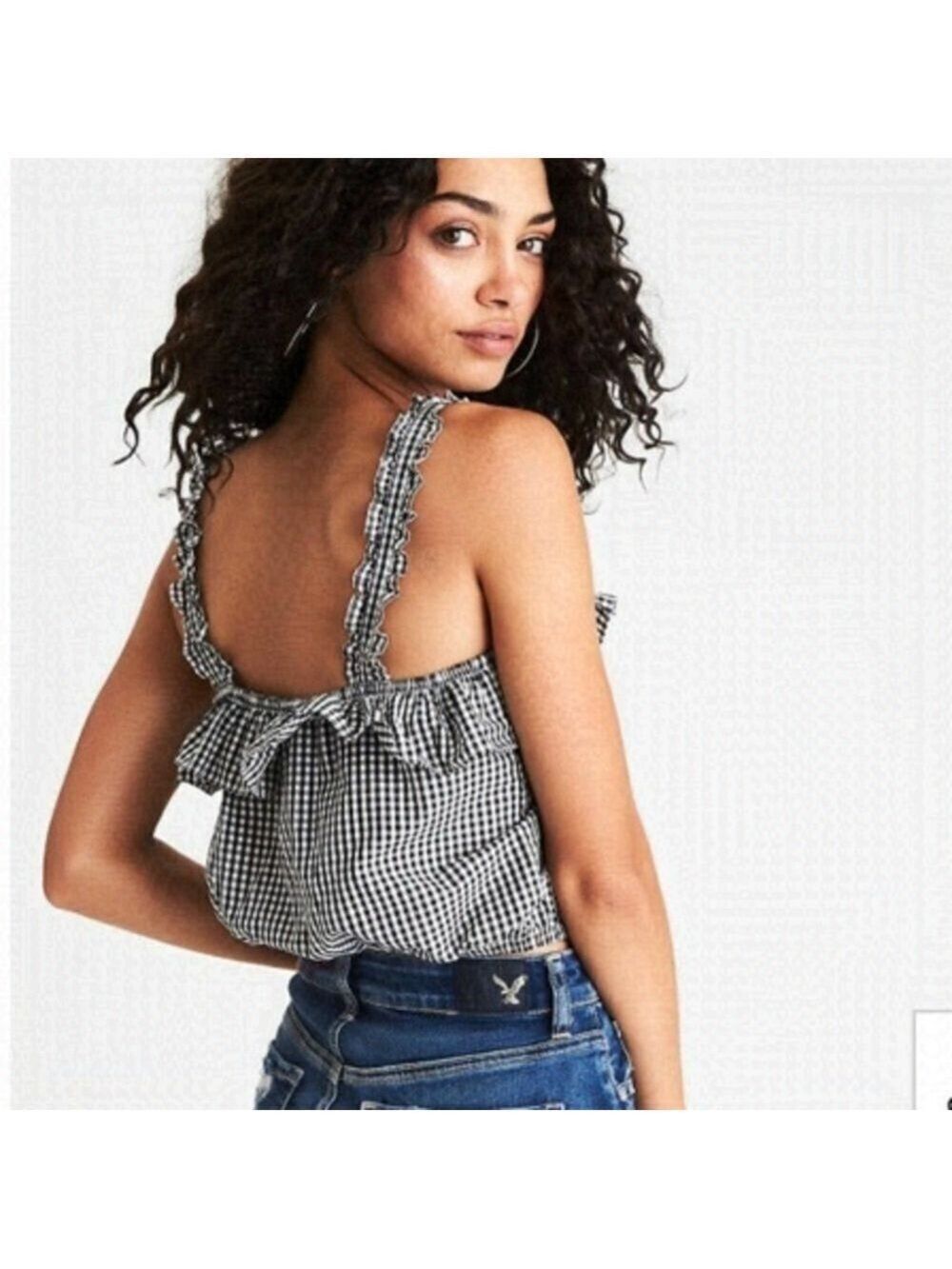 American eagle | ruffle gingham crop tank top